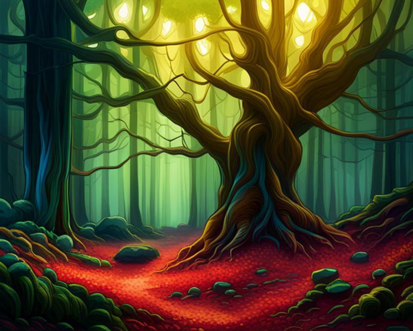 A professional color photograph of A mystical forest