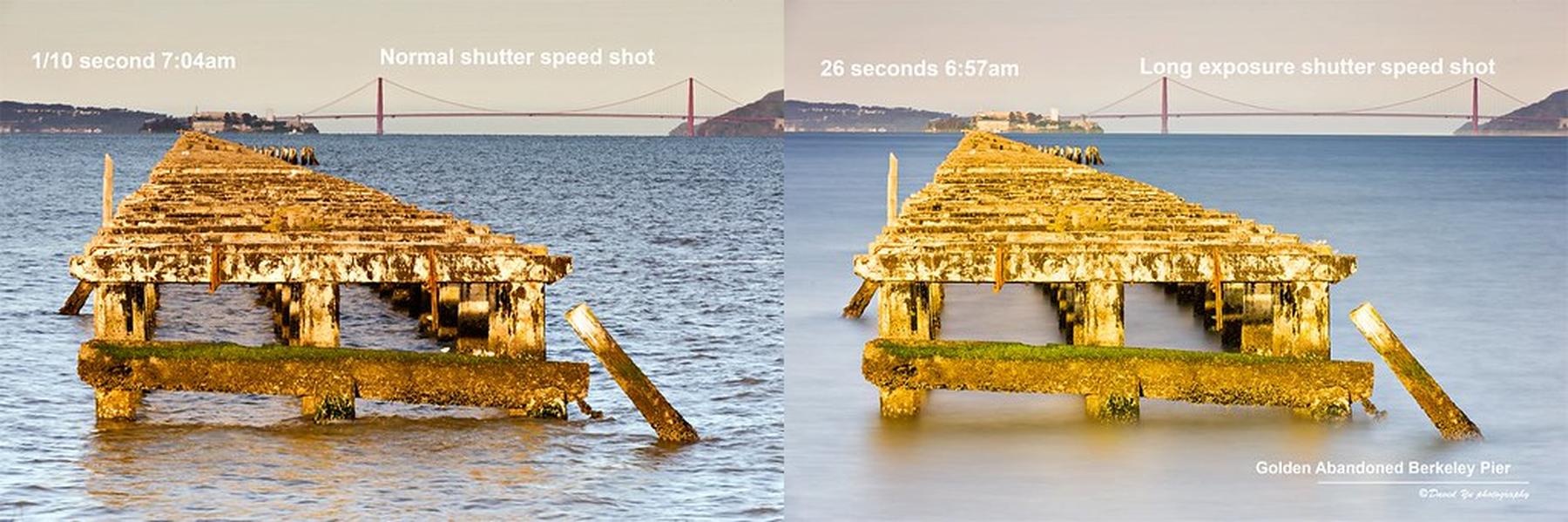 Normal shutter speed shot compares with Long exposure shutter speed shot - a photo of a boat in the