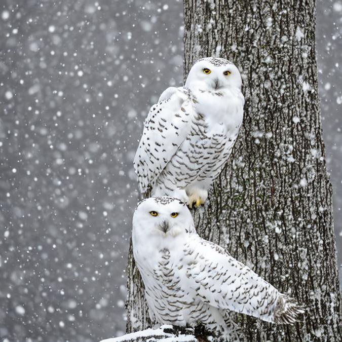 A majestic snowy owl perched on a tree branch