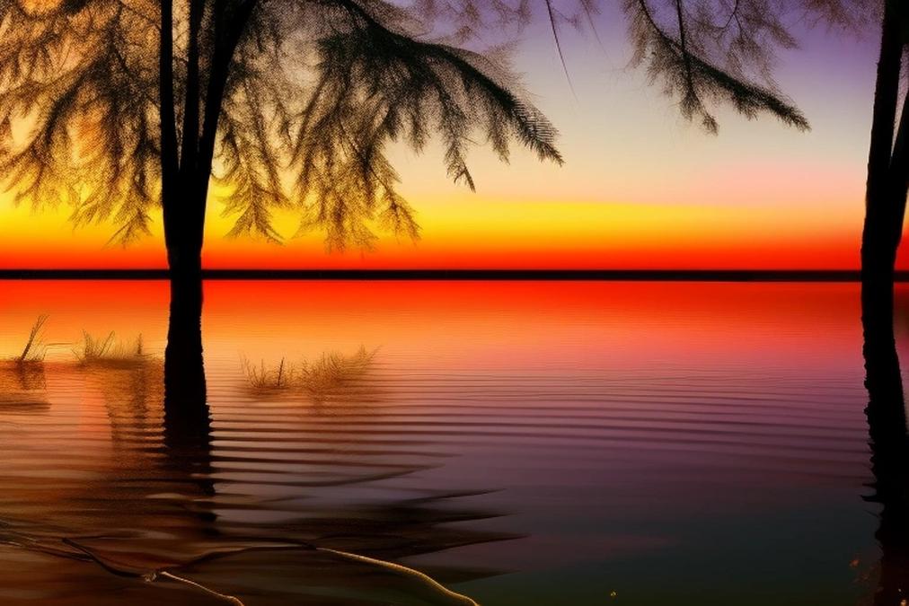 A peaceful sunset over a serene lake